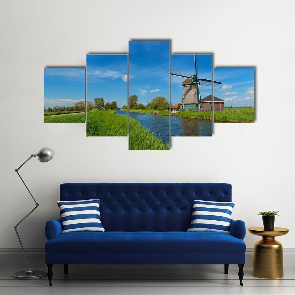 Windmill On The Outskirts Of Amsterdam Canvas Wall Art-5 Star-Gallery Wrap-62" x 32"-Tiaracle