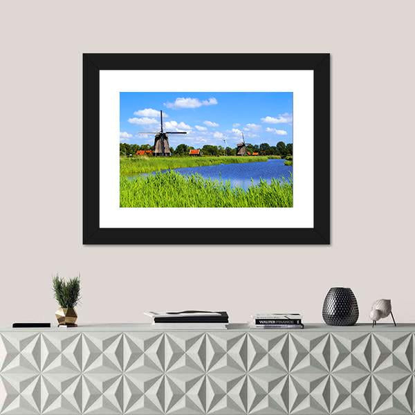 Windmills Along A Canal Near Alkmaar Canvas Wall Art-1 Piece-Framed Print-20" x 16"-Tiaracle