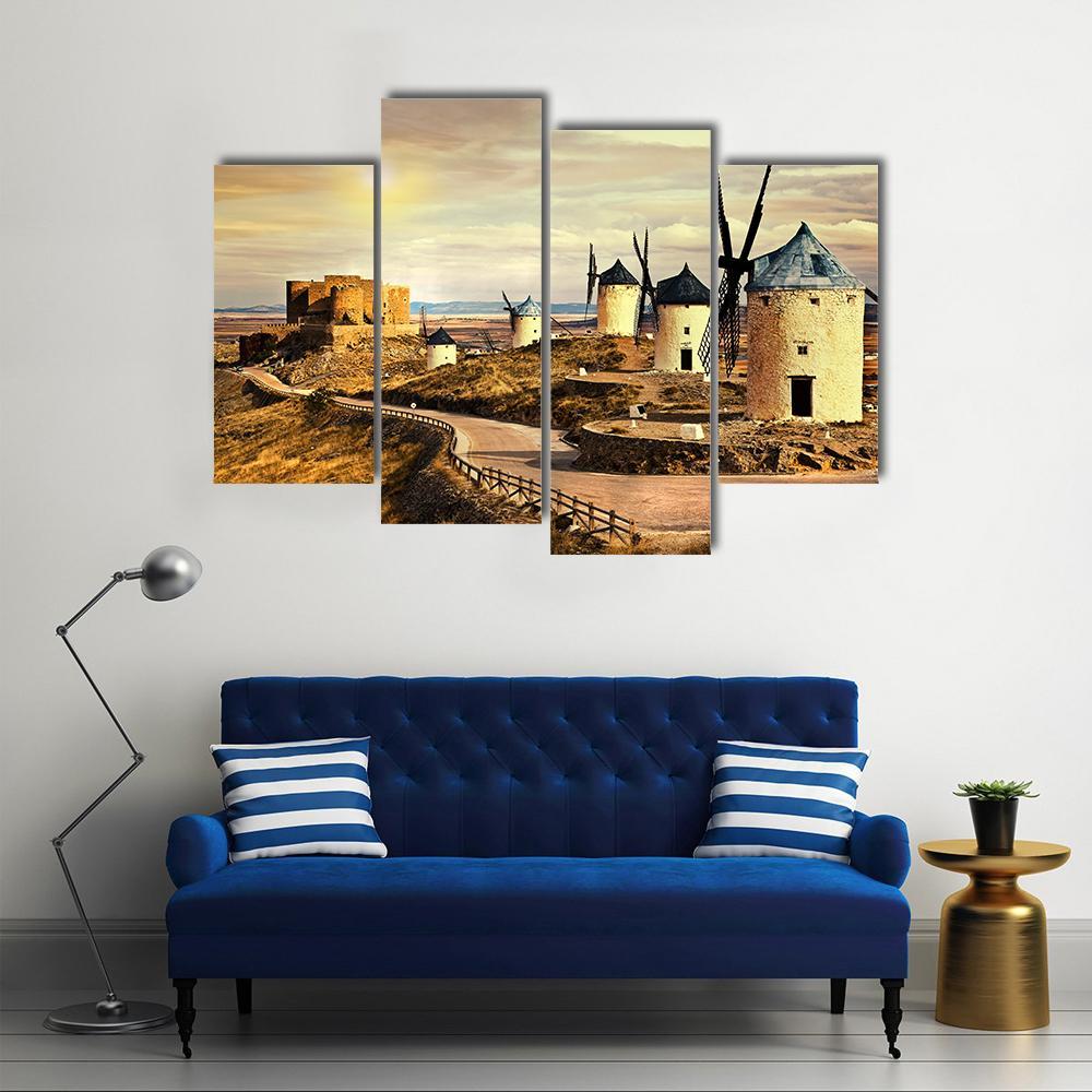 Windmills Of Spain On Sunset Canvas Wall Art-4 Pop-Gallery Wrap-50" x 32"-Tiaracle