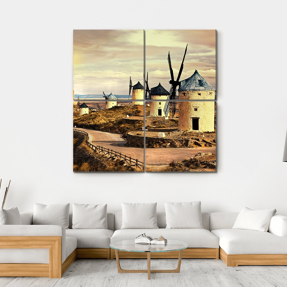 Windmills Of Spain On Sunset Canvas Wall Art-4 Square-Gallery Wrap-17" x 17"-Tiaracle