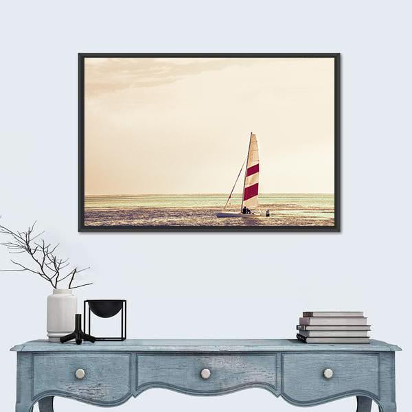 Windsurfing Board Against Azure Water Canvas Wall Art-1 Piece-Floating Frame-24" x 16"-Tiaracle