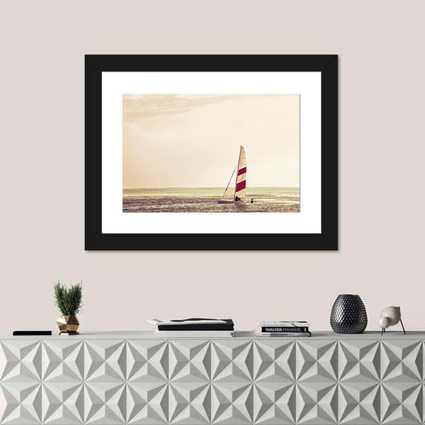 Windsurfing Board Against Azure Water Canvas Wall Art-1 Piece-Framed Print-20" x 16"-Tiaracle