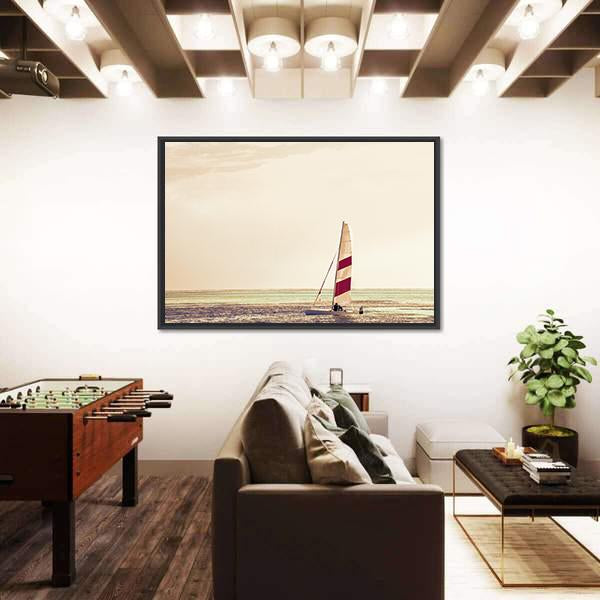 Windsurfing Board Against Azure Water Canvas Wall Art-3 Horizontal-Gallery Wrap-25" x 16"-Tiaracle