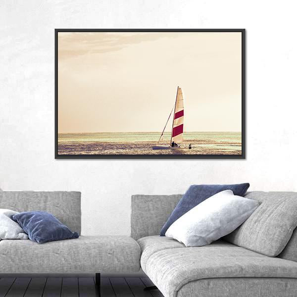 Windsurfing Board Against Azure Water Canvas Wall Art-3 Horizontal-Gallery Wrap-25" x 16"-Tiaracle