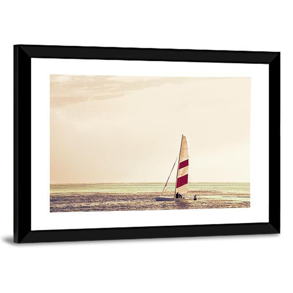 Windsurfing Board Against Azure Water Canvas Wall Art-3 Horizontal-Gallery Wrap-25" x 16"-Tiaracle