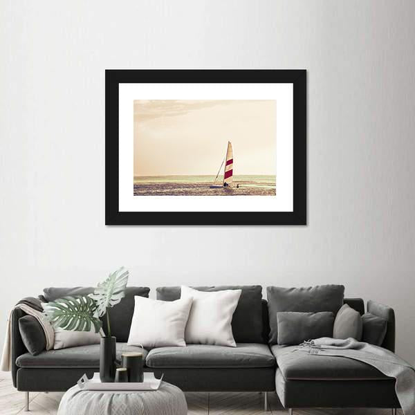 Windsurfing Board Against Azure Water Canvas Wall Art-3 Horizontal-Gallery Wrap-25" x 16"-Tiaracle