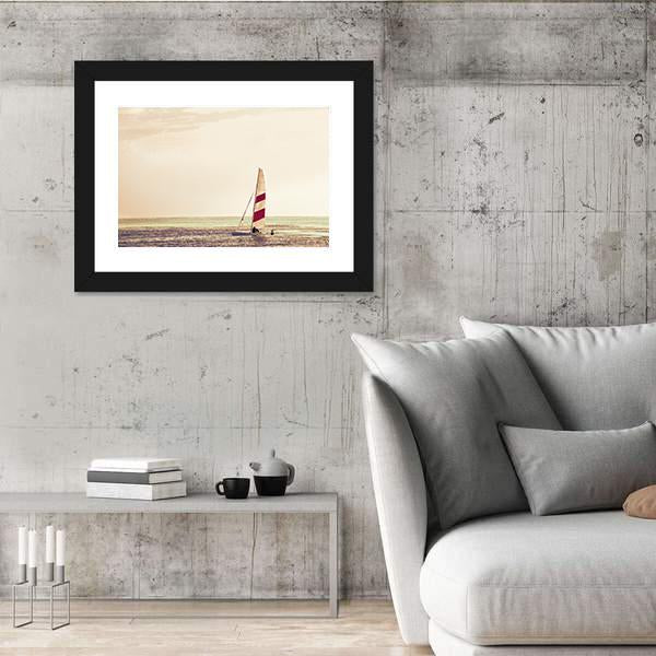 Windsurfing Board Against Azure Water Canvas Wall Art-3 Horizontal-Gallery Wrap-25" x 16"-Tiaracle