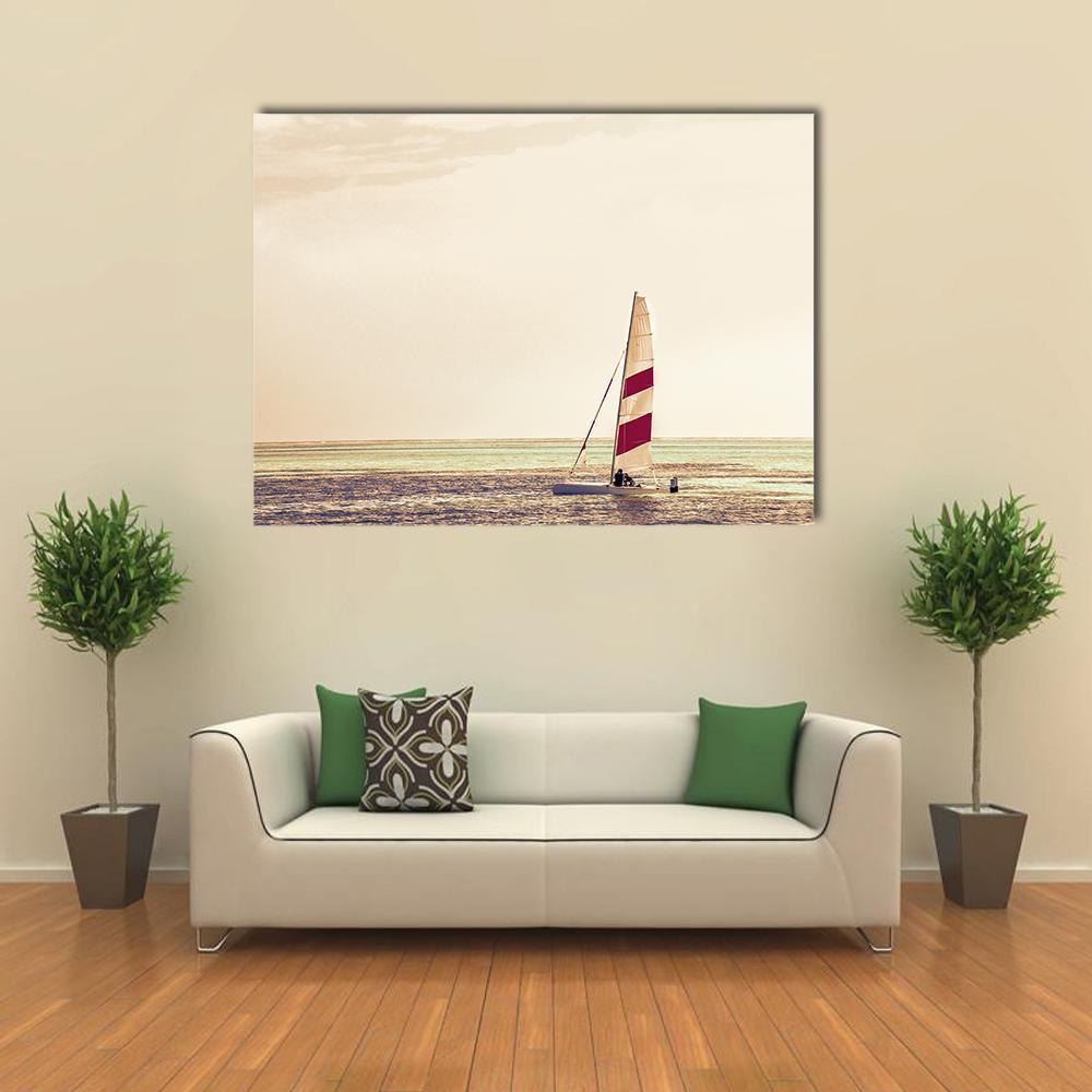 Windsurfing Board Against Azure Water Canvas Wall Art-1 Piece-Gallery Wrap-48" x 32"-Tiaracle