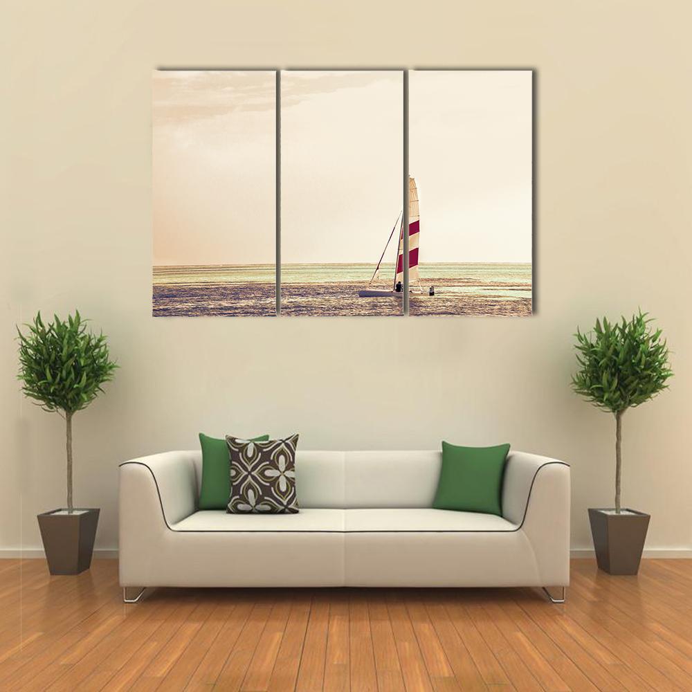 Windsurfing Board Against Azure Water Canvas Wall Art-3 Horizontal-Gallery Wrap-37" x 24"-Tiaracle