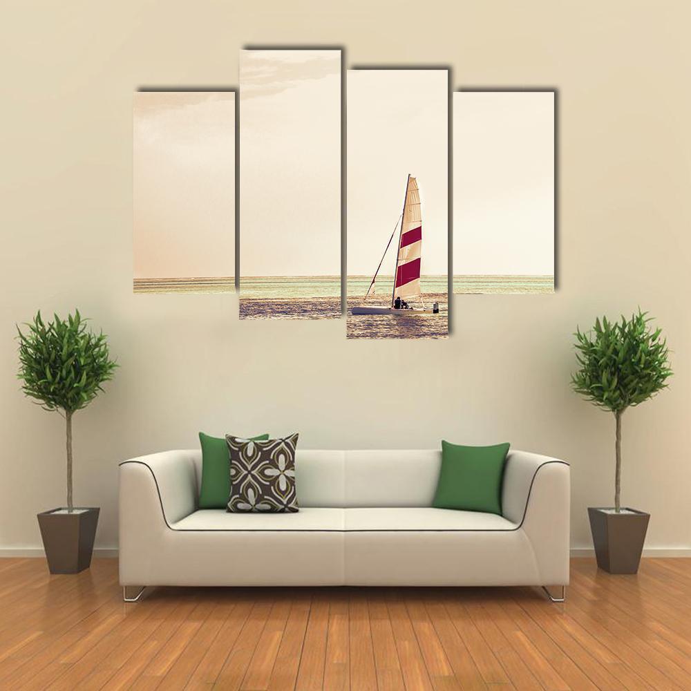 Windsurfing Board Against Azure Water Canvas Wall Art-4 Pop-Gallery Wrap-50" x 32"-Tiaracle