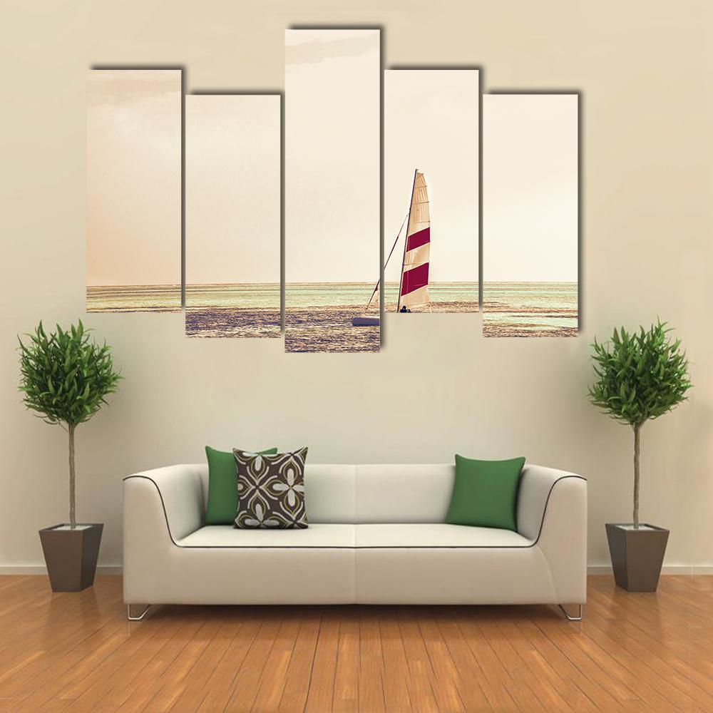 Windsurfing Board Against Azure Water Canvas Wall Art-5 Pop-Gallery Wrap-47" x 32"-Tiaracle