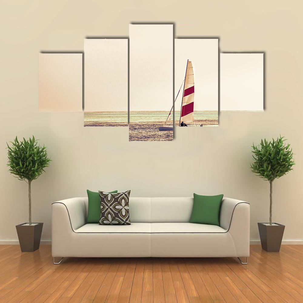 Windsurfing Board Against Azure Water Canvas Wall Art-5 Star-Gallery Wrap-62" x 32"-Tiaracle
