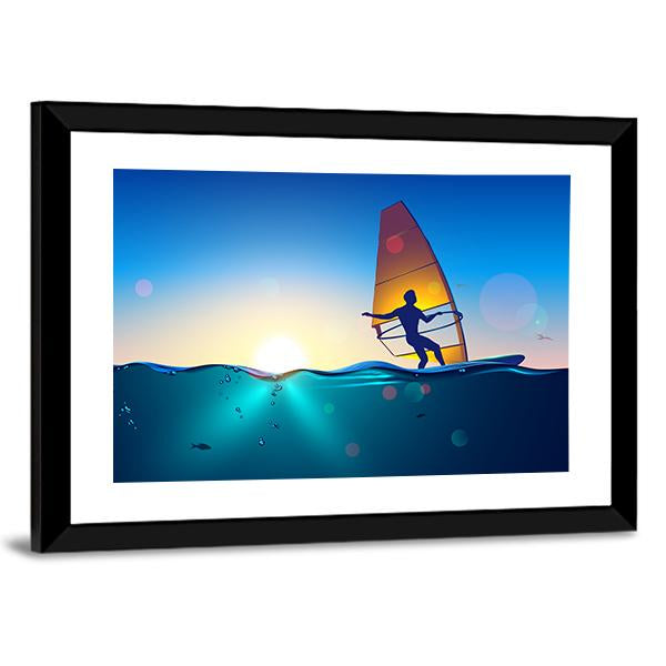 Windsurfing On Sea Landscape Canvas Wall Art-3 Horizontal-Gallery Wrap-25" x 16"-Tiaracle