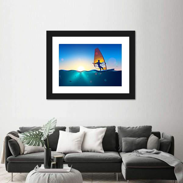 Windsurfing On Sea Landscape Canvas Wall Art-3 Horizontal-Gallery Wrap-25&quot; x 16&quot;-Tiaracle