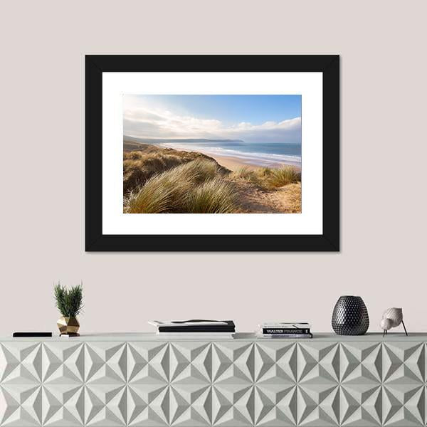 Windswept Grass On Sand Dunes Canvas Wall Art-1 Piece-Framed Print-20" x 16"-Tiaracle