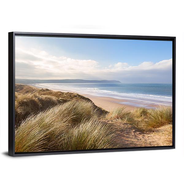 Windswept Grass On Sand Dunes Canvas Wall Art-3 Horizontal-Gallery Wrap-25" x 16"-Tiaracle