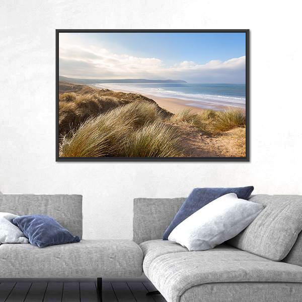 Windswept Grass On Sand Dunes Canvas Wall Art-3 Horizontal-Gallery Wrap-25" x 16"-Tiaracle
