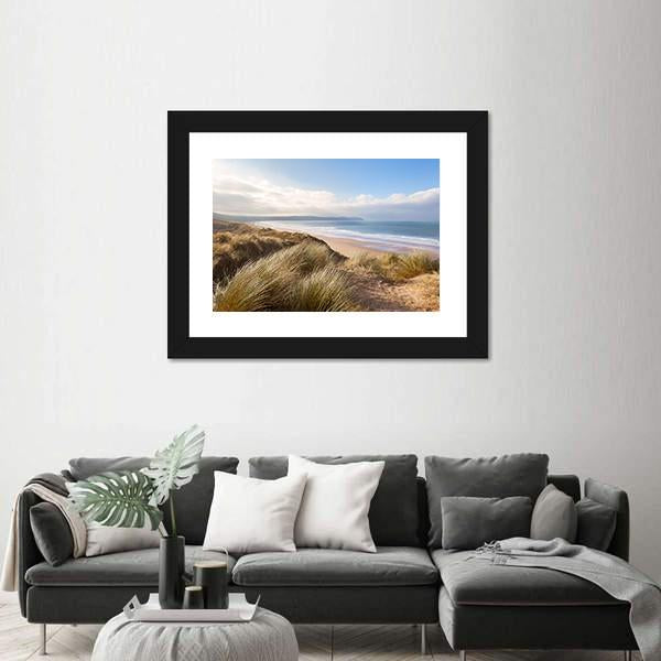Windswept Grass On Sand Dunes Canvas Wall Art-3 Horizontal-Gallery Wrap-25" x 16"-Tiaracle