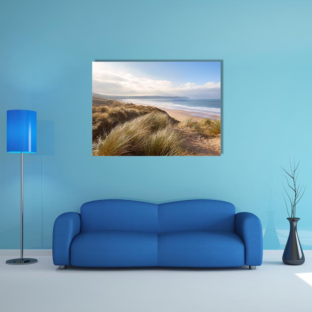 Windswept Grass On Sand Dunes Canvas Wall Art-1 Piece-Gallery Wrap-48" x 32"-Tiaracle