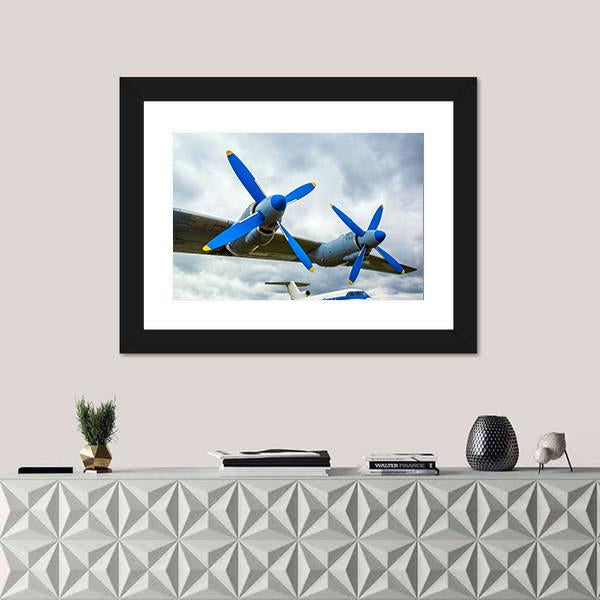 Wing Of Aircraft Against The Sky Canvas Wall Art-1 Piece-Framed Print-20" x 16"-Tiaracle
