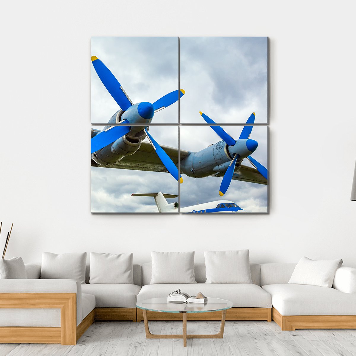 Wing Of Aircraft Against The Sky Canvas Wall Art-4 Square-Gallery Wrap-17" x 17"-Tiaracle