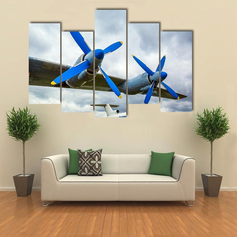 Wing Of Aircraft Against The Sky Canvas Wall Art-5 Pop-Gallery Wrap-47" x 32"-Tiaracle