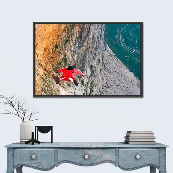 Wingsuit Base Jumper Jumps Off A Cliff Canvas Wall Art-1 Piece-Floating Frame-24" x 16"-Tiaracle