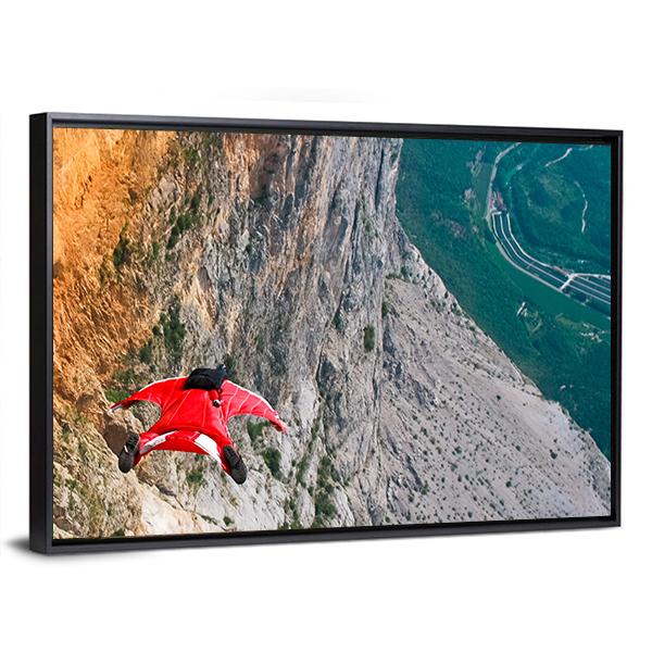 Wingsuit Base Jumper Jumps Off A Cliff Canvas Wall Art-3 Horizontal-Gallery Wrap-25" x 16"-Tiaracle