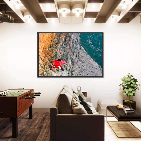 Wingsuit Base Jumper Jumps Off A Cliff Canvas Wall Art-3 Horizontal-Gallery Wrap-25" x 16"-Tiaracle