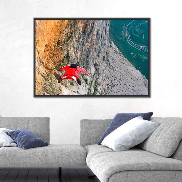 Wingsuit Base Jumper Jumps Off A Cliff Canvas Wall Art-3 Horizontal-Gallery Wrap-25" x 16"-Tiaracle