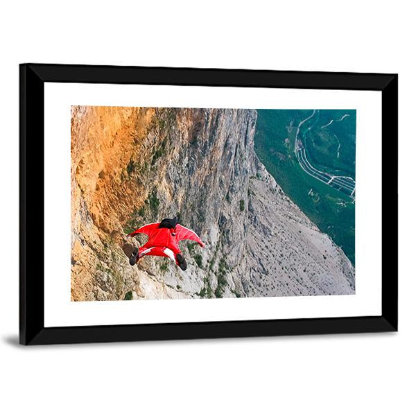 Wingsuit Base Jumper Jumps Off A Cliff Canvas Wall Art-3 Horizontal-Gallery Wrap-25" x 16"-Tiaracle