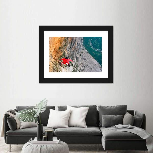 Wingsuit Base Jumper Jumps Off A Cliff Canvas Wall Art-3 Horizontal-Gallery Wrap-25" x 16"-Tiaracle