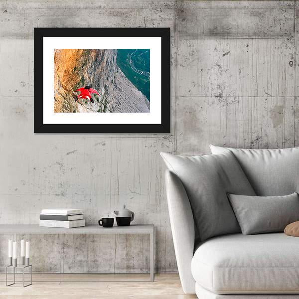Wingsuit Base Jumper Jumps Off A Cliff Canvas Wall Art-3 Horizontal-Gallery Wrap-25" x 16"-Tiaracle