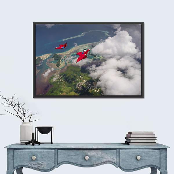 Wingsuit Flying Over Palau Coast Canvas Wall Art-1 Piece-Floating Frame-24" x 16"-Tiaracle