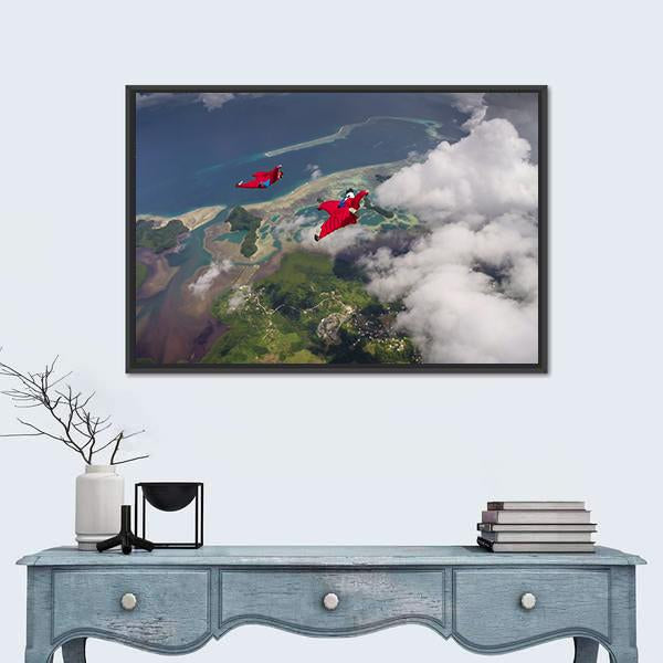 Wingsuit Flying Over Palau Coast Canvas Wall Art-1 Piece-Floating Frame-24" x 16"-Tiaracle