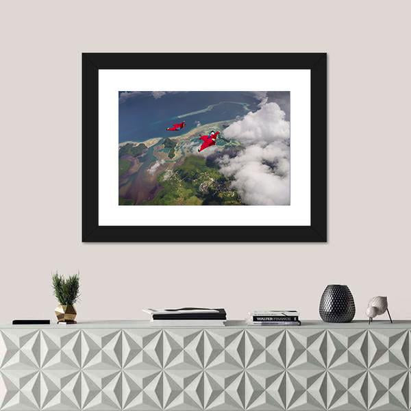Wingsuit Flying Over Palau Coast Canvas Wall Art-1 Piece-Framed Print-20" x 16"-Tiaracle