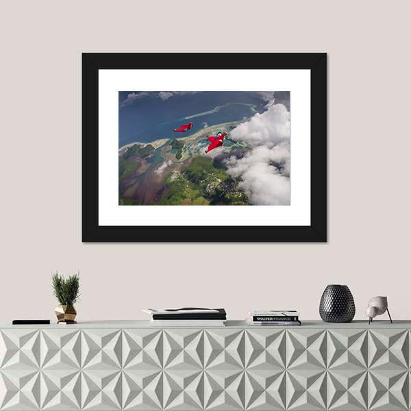 Wingsuit Flying Over Palau Coast Canvas Wall Art-1 Piece-Framed Print-20" x 16"-Tiaracle