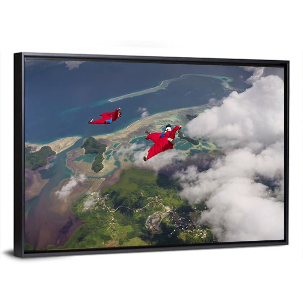Wingsuit Flying Over Palau Coast Canvas Wall Art-3 Horizontal-Gallery Wrap-25" x 16"-Tiaracle