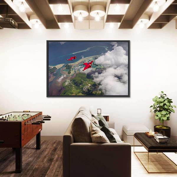 Wingsuit Flying Over Palau Coast Canvas Wall Art-5 Horizontal-Gallery Wrap-22" x 12"-Tiaracle