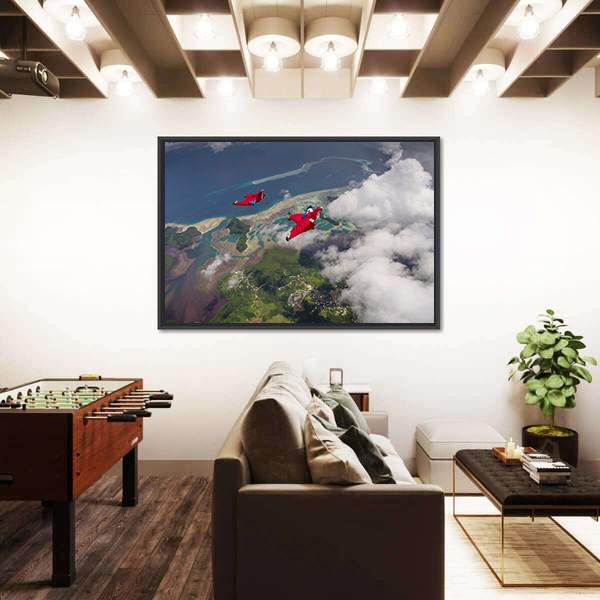 Wingsuit Flying Over Palau Coast Canvas Wall Art-3 Horizontal-Gallery Wrap-25" x 16"-Tiaracle