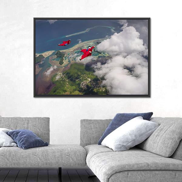 Wingsuit Flying Over Palau Coast Canvas Wall Art-5 Horizontal-Gallery Wrap-22" x 12"-Tiaracle
