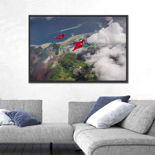 Wingsuit Flying Over Palau Coast Canvas Wall Art-3 Horizontal-Gallery Wrap-25" x 16"-Tiaracle