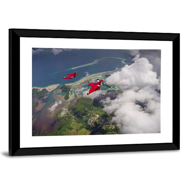 Wingsuit Flying Over Palau Coast Canvas Wall Art-3 Horizontal-Gallery Wrap-25" x 16"-Tiaracle