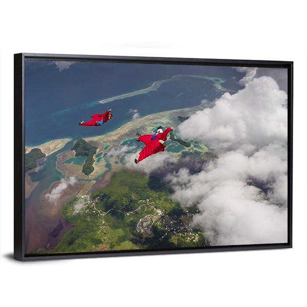 Wingsuit Flying Over Palau Coast Canvas Wall Art-5 Horizontal-Gallery Wrap-22" x 12"-Tiaracle