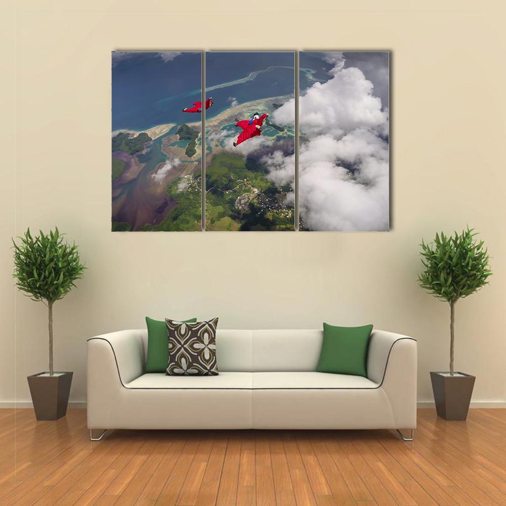Wingsuit Flying Over Palau Coast Canvas Wall Art-3 Horizontal-Gallery Wrap-37" x 24"-Tiaracle