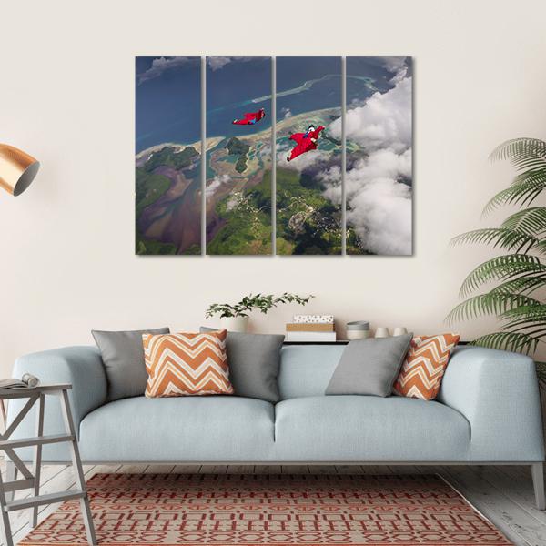Wingsuit Flying Over Palau Coast Canvas Wall Art-4 Horizontal-Gallery Wrap-34" x 24"-Tiaracle