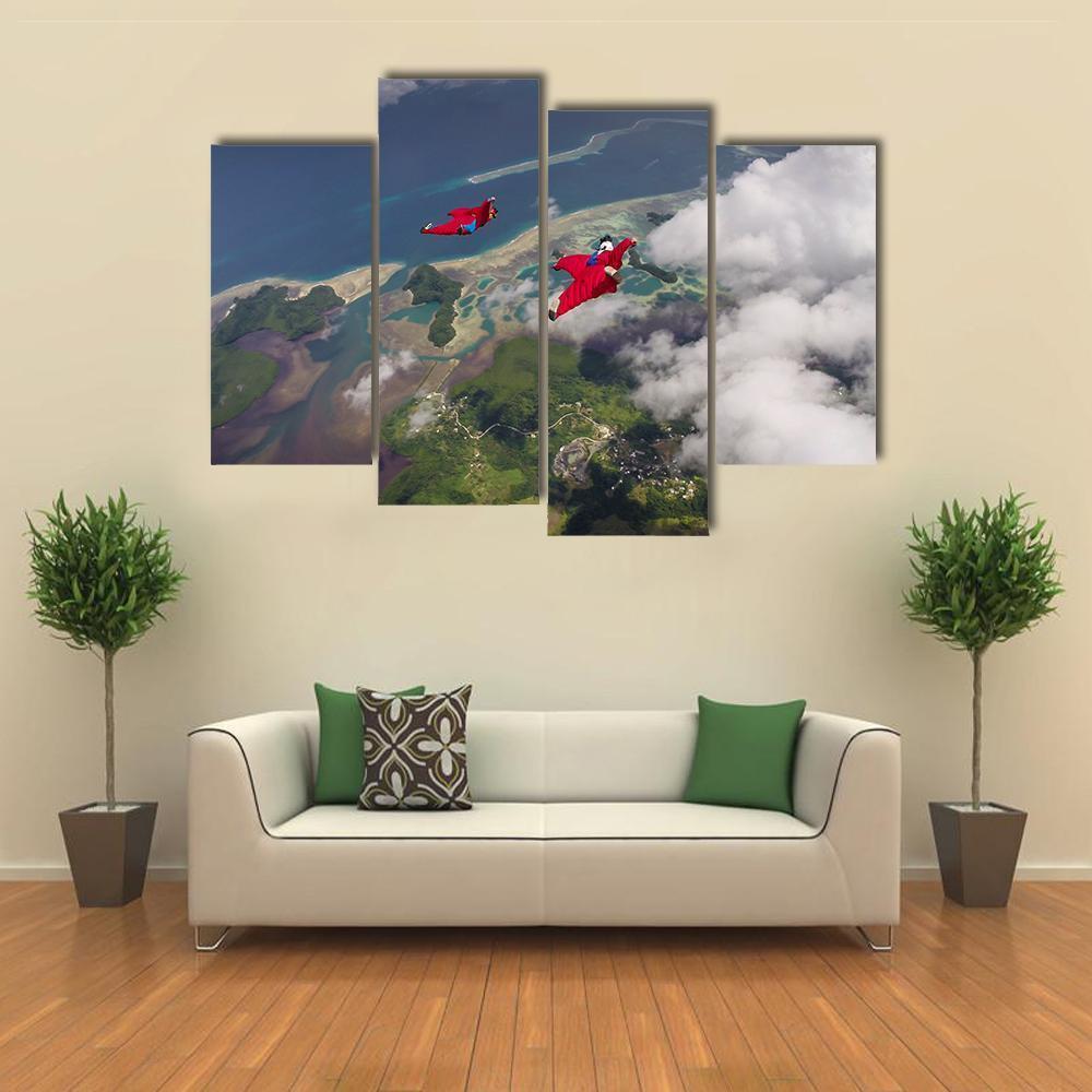Wingsuit Flying Over Palau Coast Canvas Wall Art-4 Pop-Gallery Wrap-50" x 32"-Tiaracle