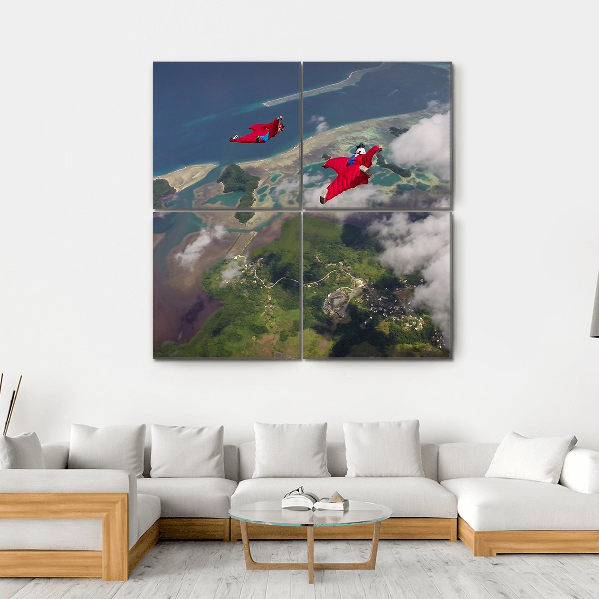 Wingsuit Flying Over Palau Coast Canvas Wall Art-4 Square-Gallery Wrap-17" x 17"-Tiaracle