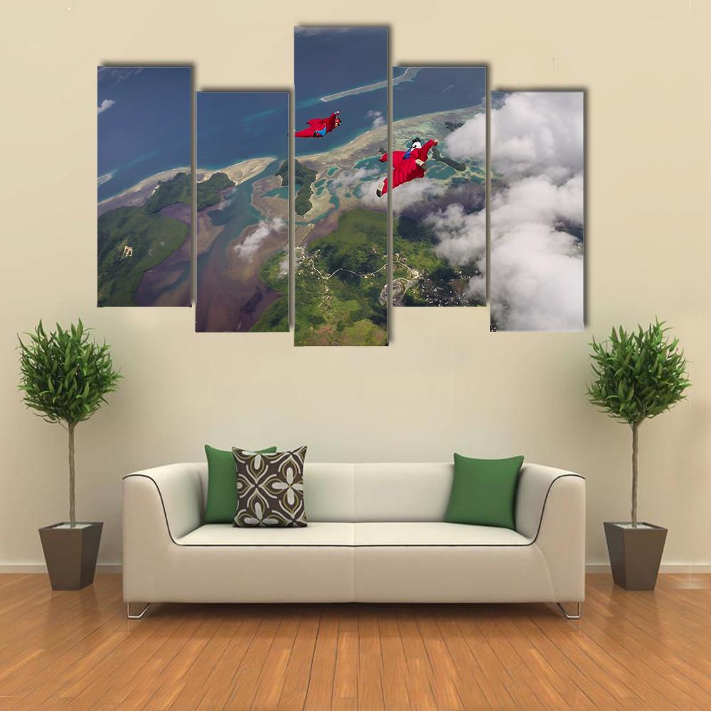 Wingsuit Flying Over Palau Coast Canvas Wall Art-5 Pop-Gallery Wrap-47" x 32"-Tiaracle
