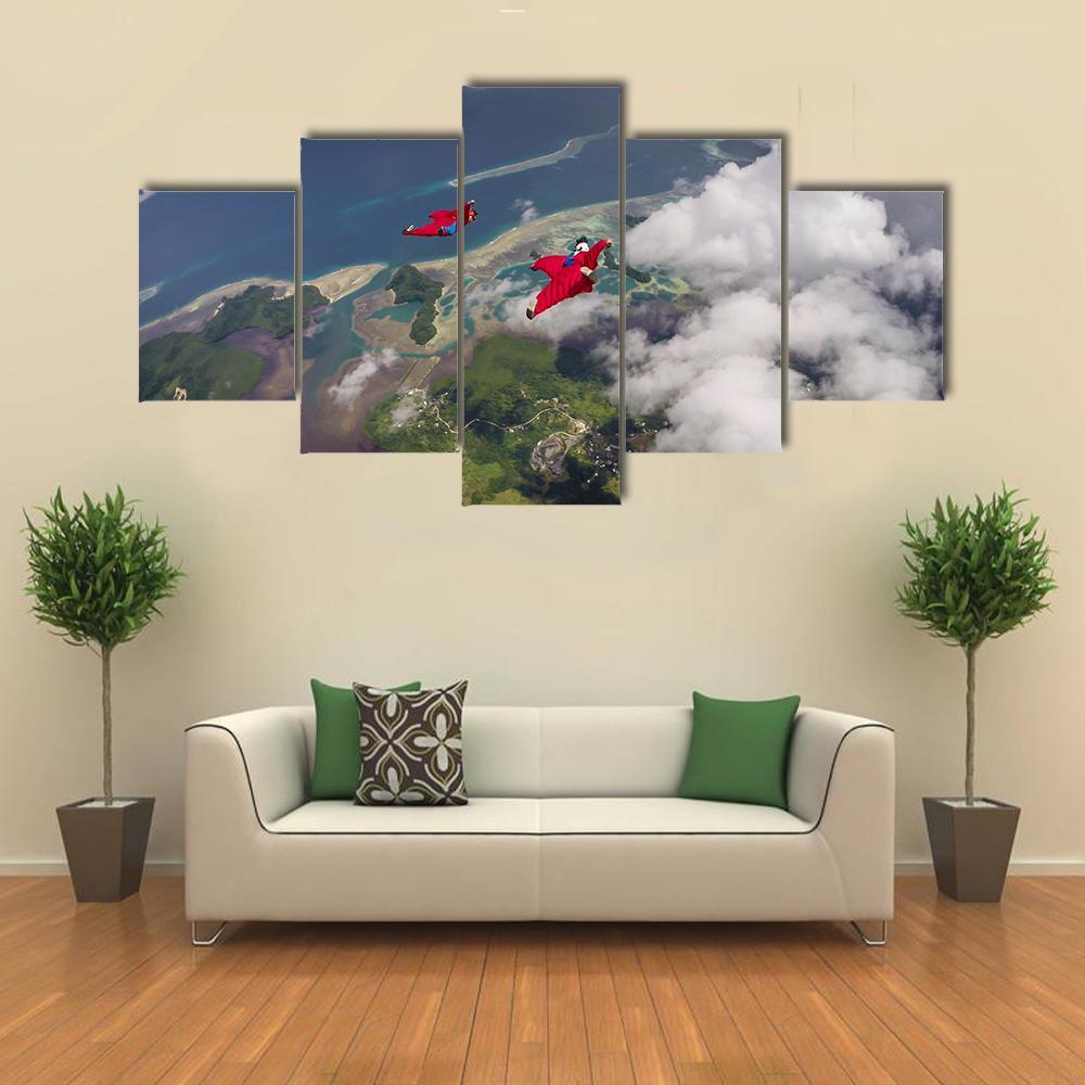 Wingsuit Flying Over Palau Coast Canvas Wall Art-5 Star-Gallery Wrap-62" x 32"-Tiaracle